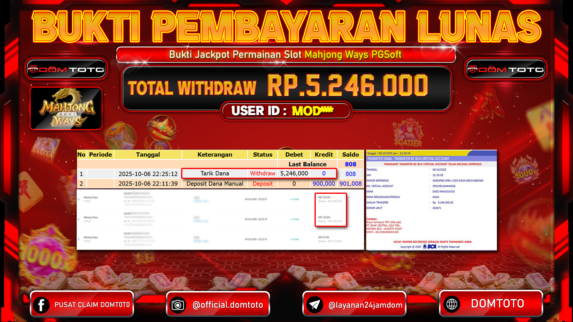 JACKPOT Slot Mahjong Ways PGSoft 06 OKTOBER 2025